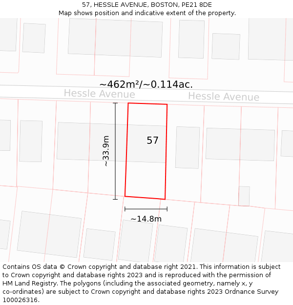 57, HESSLE AVENUE, BOSTON, PE21 8DE: Plot and title map