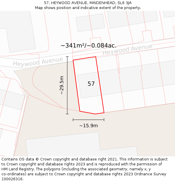 57, HEYWOOD AVENUE, MAIDENHEAD, SL6 3JA: Plot and title map