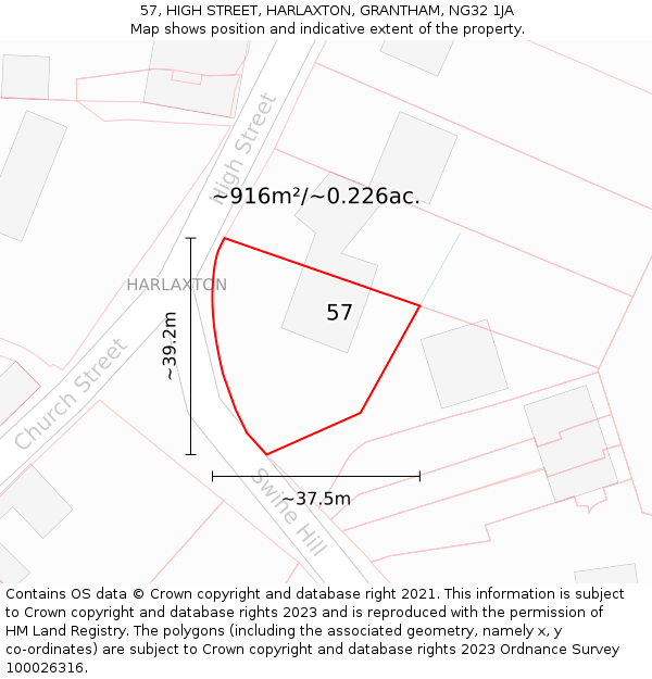 57, HIGH STREET, HARLAXTON, GRANTHAM, NG32 1JA: Plot and title map