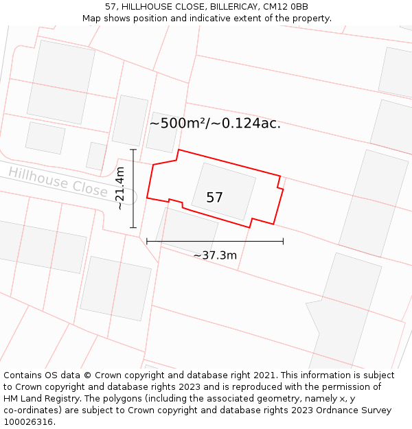 57, HILLHOUSE CLOSE, BILLERICAY, CM12 0BB: Plot and title map