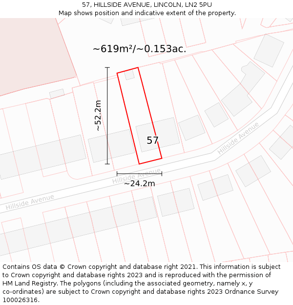 57, HILLSIDE AVENUE, LINCOLN, LN2 5PU: Plot and title map