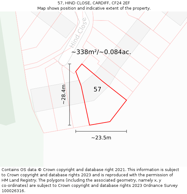 57, HIND CLOSE, CARDIFF, CF24 2EF: Plot and title map