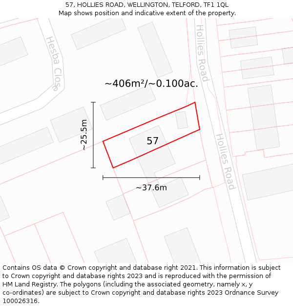 57, HOLLIES ROAD, WELLINGTON, TELFORD, TF1 1QL: Plot and title map