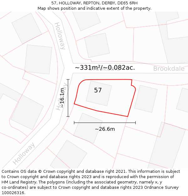 57, HOLLOWAY, REPTON, DERBY, DE65 6RH: Plot and title map