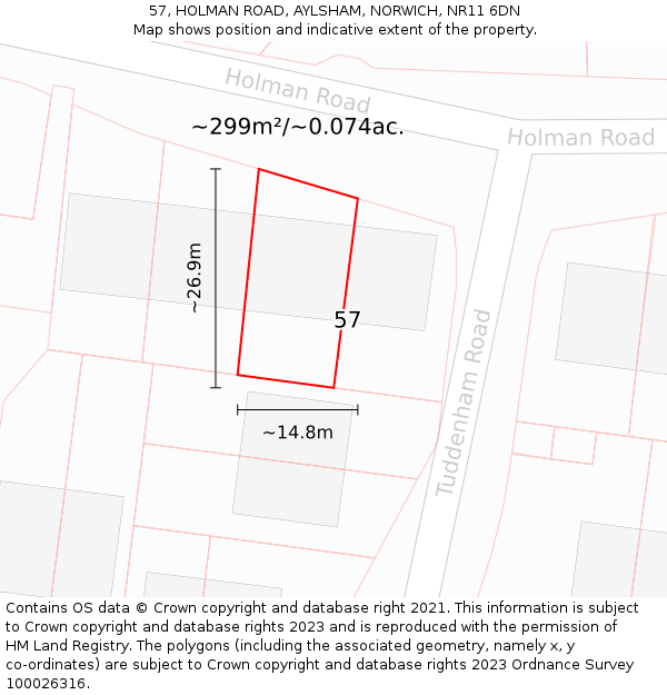 57, HOLMAN ROAD, AYLSHAM, NORWICH, NR11 6DN: Plot and title map