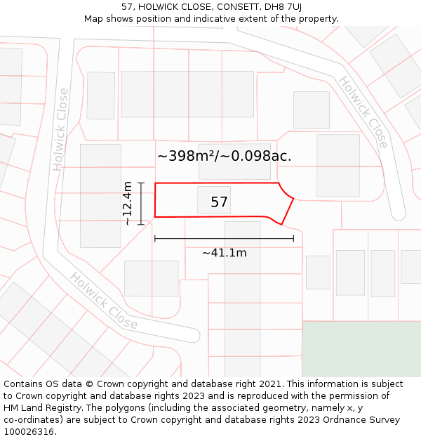 57, HOLWICK CLOSE, CONSETT, DH8 7UJ: Plot and title map