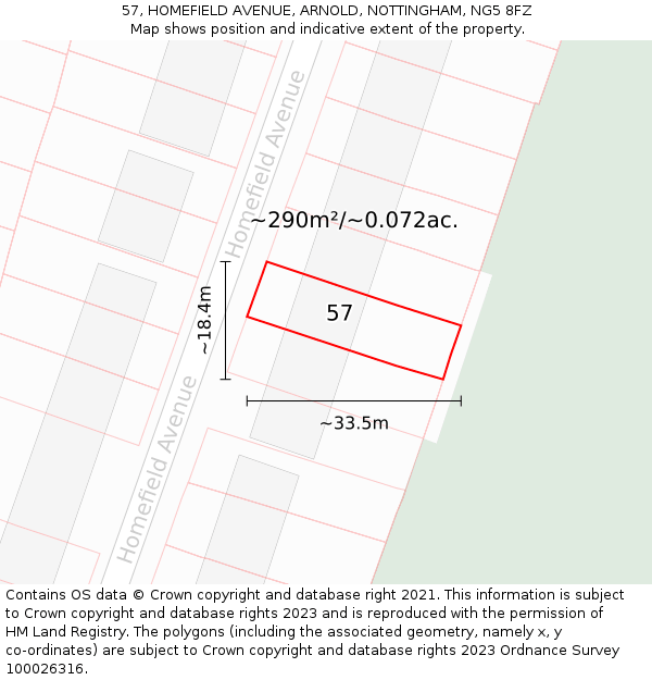 57, HOMEFIELD AVENUE, ARNOLD, NOTTINGHAM, NG5 8FZ: Plot and title map