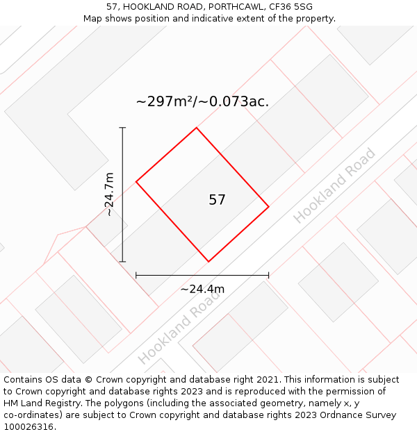 57, HOOKLAND ROAD, PORTHCAWL, CF36 5SG: Plot and title map