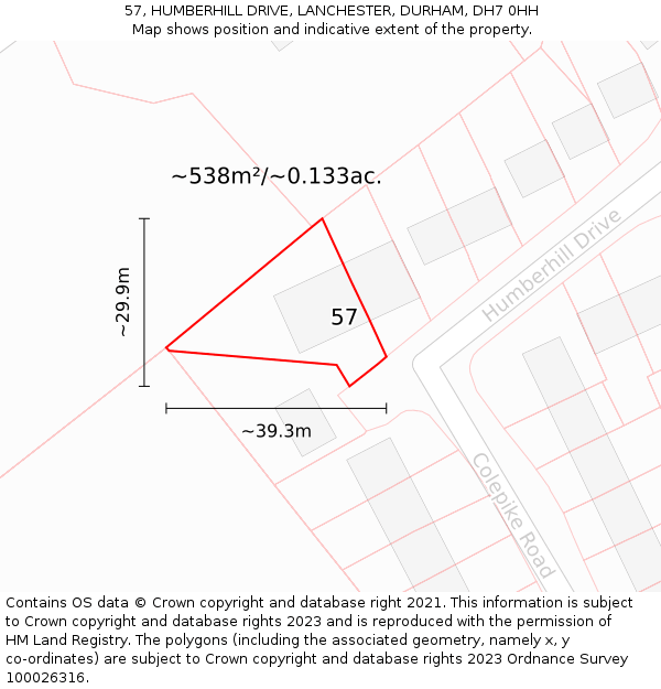 57, HUMBERHILL DRIVE, LANCHESTER, DURHAM, DH7 0HH: Plot and title map