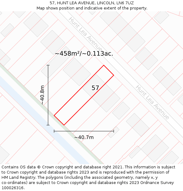 57, HUNT LEA AVENUE, LINCOLN, LN6 7UZ: Plot and title map