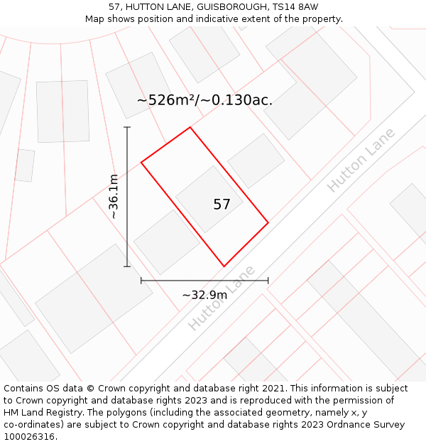 57, HUTTON LANE, GUISBOROUGH, TS14 8AW: Plot and title map