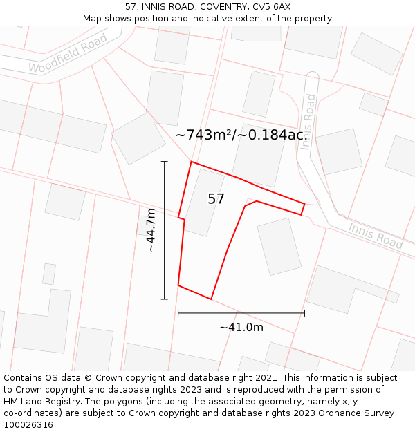 57, INNIS ROAD, COVENTRY, CV5 6AX: Plot and title map