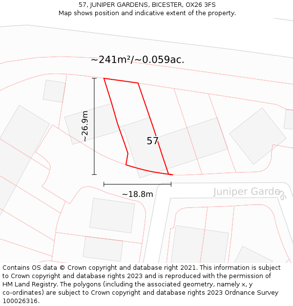 57, JUNIPER GARDENS, BICESTER, OX26 3FS: Plot and title map