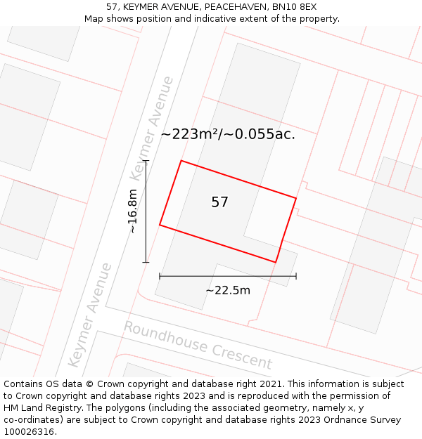 57, KEYMER AVENUE, PEACEHAVEN, BN10 8EX: Plot and title map