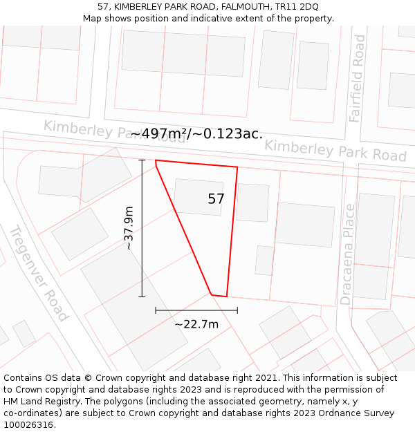 57, KIMBERLEY PARK ROAD, FALMOUTH, TR11 2DQ: Plot and title map