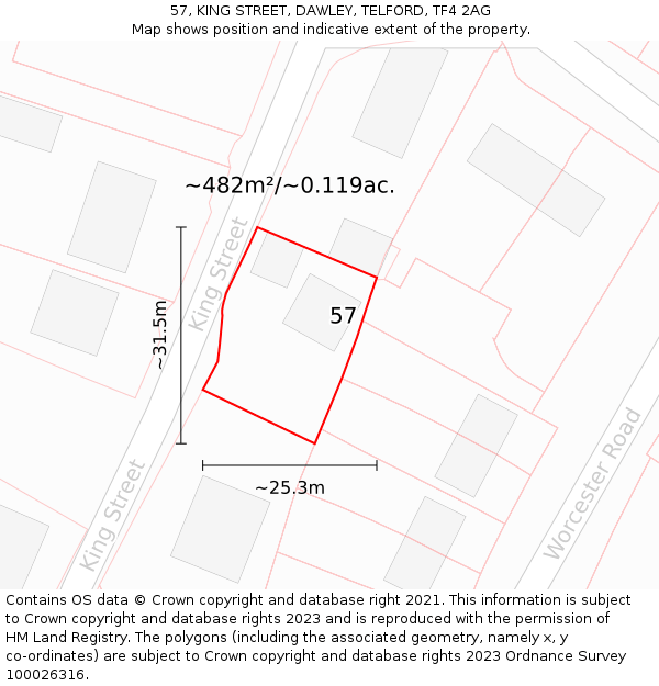 57, KING STREET, DAWLEY, TELFORD, TF4 2AG: Plot and title map