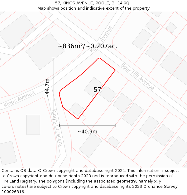 57, KINGS AVENUE, POOLE, BH14 9QH: Plot and title map