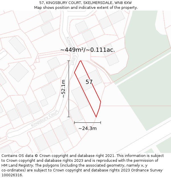 57, KINGSBURY COURT, SKELMERSDALE, WN8 6XW: Plot and title map