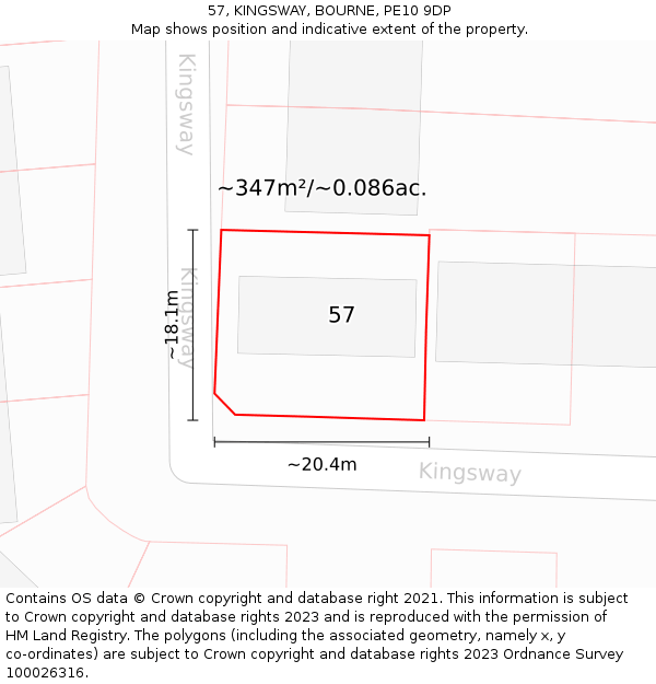 57, KINGSWAY, BOURNE, PE10 9DP: Plot and title map