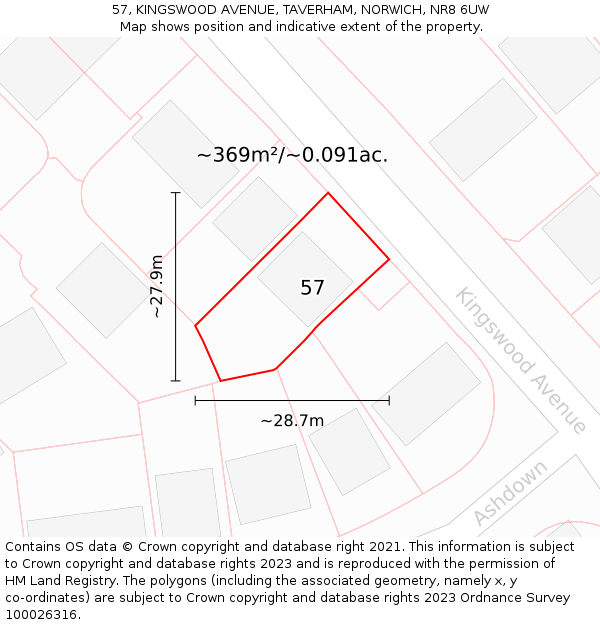 57, KINGSWOOD AVENUE, TAVERHAM, NORWICH, NR8 6UW: Plot and title map