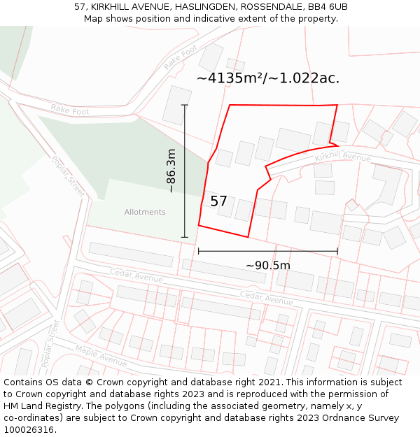 57, KIRKHILL AVENUE, HASLINGDEN, ROSSENDALE, BB4 6UB: Plot and title map