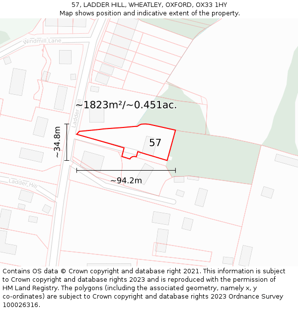 57, LADDER HILL, WHEATLEY, OXFORD, OX33 1HY: Plot and title map