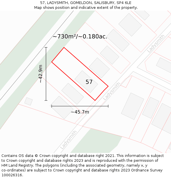 57, LADYSMITH, GOMELDON, SALISBURY, SP4 6LE: Plot and title map