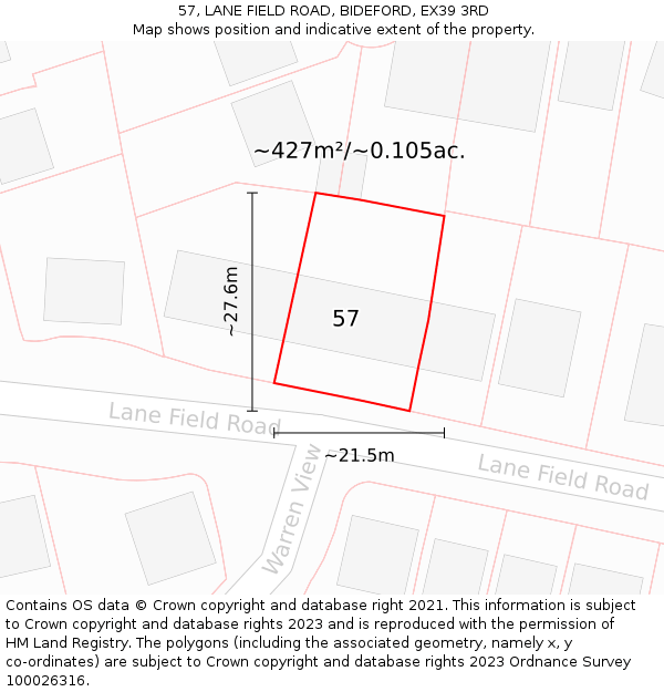 57, LANE FIELD ROAD, BIDEFORD, EX39 3RD: Plot and title map