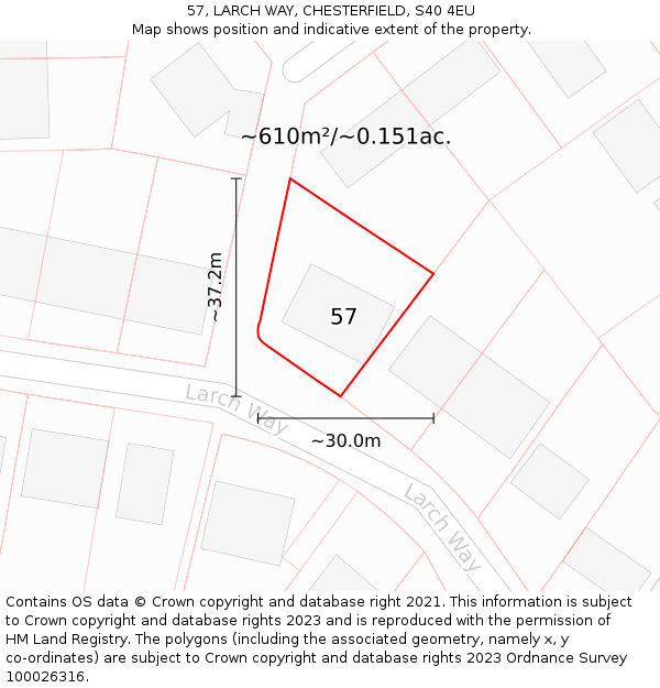 57, LARCH WAY, CHESTERFIELD, S40 4EU: Plot and title map