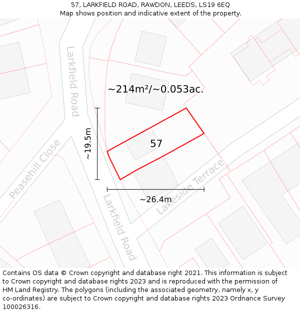 57, LARKFIELD ROAD, RAWDON, LEEDS, LS19 6EQ: Plot and title map