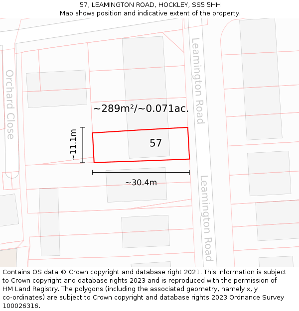 57, LEAMINGTON ROAD, HOCKLEY, SS5 5HH: Plot and title map