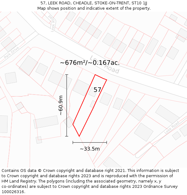 57, LEEK ROAD, CHEADLE, STOKE-ON-TRENT, ST10 1JJ: Plot and title map