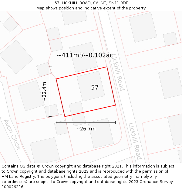 57, LICKHILL ROAD, CALNE, SN11 9DF: Plot and title map