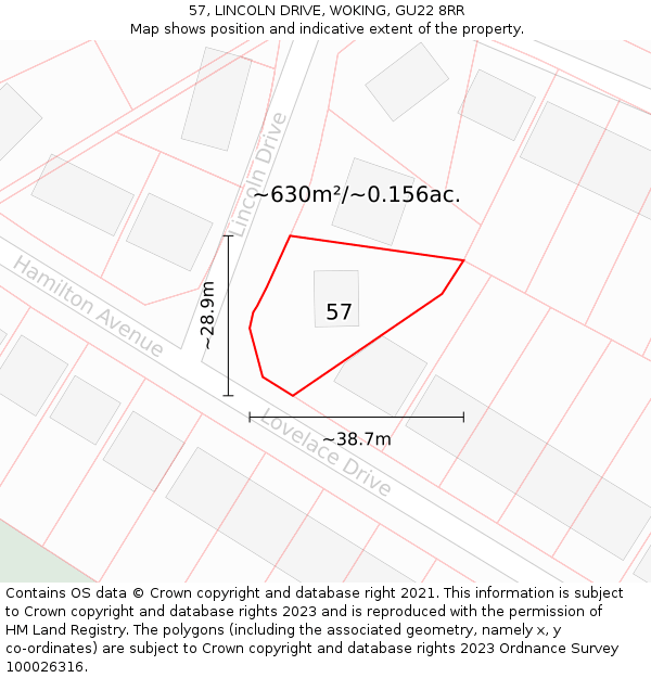 57, LINCOLN DRIVE, WOKING, GU22 8RR: Plot and title map