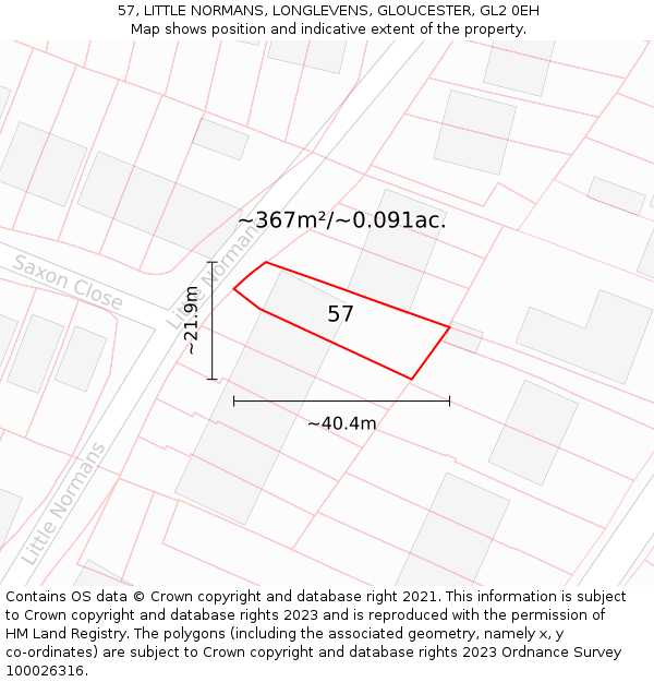 57, LITTLE NORMANS, LONGLEVENS, GLOUCESTER, GL2 0EH: Plot and title map