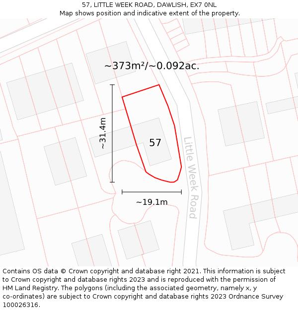 57, LITTLE WEEK ROAD, DAWLISH, EX7 0NL: Plot and title map