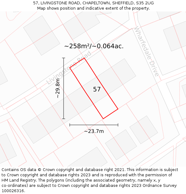 57, LIVINGSTONE ROAD, CHAPELTOWN, SHEFFIELD, S35 2UG: Plot and title map