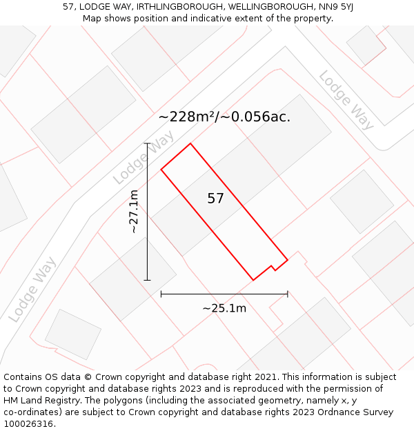 57, LODGE WAY, IRTHLINGBOROUGH, WELLINGBOROUGH, NN9 5YJ: Plot and title map