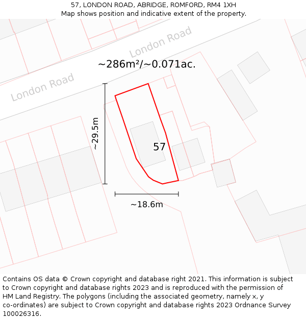 57, LONDON ROAD, ABRIDGE, ROMFORD, RM4 1XH: Plot and title map