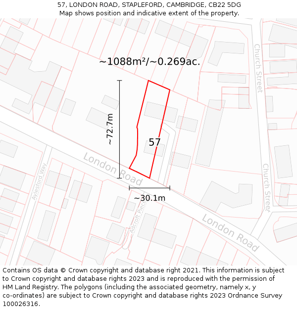 57, LONDON ROAD, STAPLEFORD, CAMBRIDGE, CB22 5DG: Plot and title map