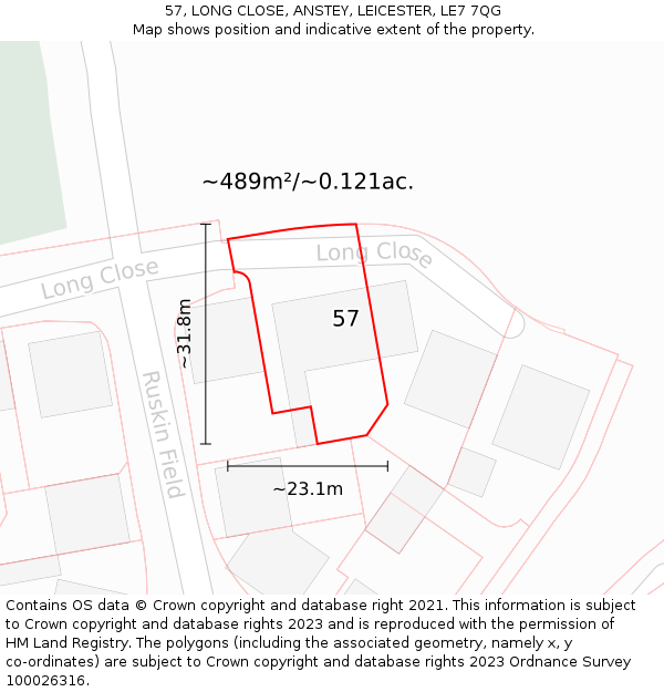 57, LONG CLOSE, ANSTEY, LEICESTER, LE7 7QG: Plot and title map