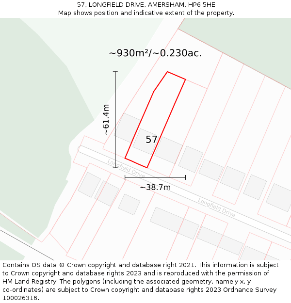 57, LONGFIELD DRIVE, AMERSHAM, HP6 5HE: Plot and title map