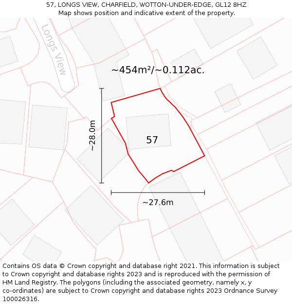 57, LONGS VIEW, CHARFIELD, WOTTON-UNDER-EDGE, GL12 8HZ: Plot and title map