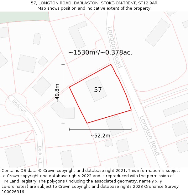 57, LONGTON ROAD, BARLASTON, STOKE-ON-TRENT, ST12 9AR: Plot and title map