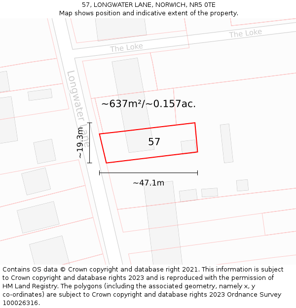 57, LONGWATER LANE, NORWICH, NR5 0TE: Plot and title map