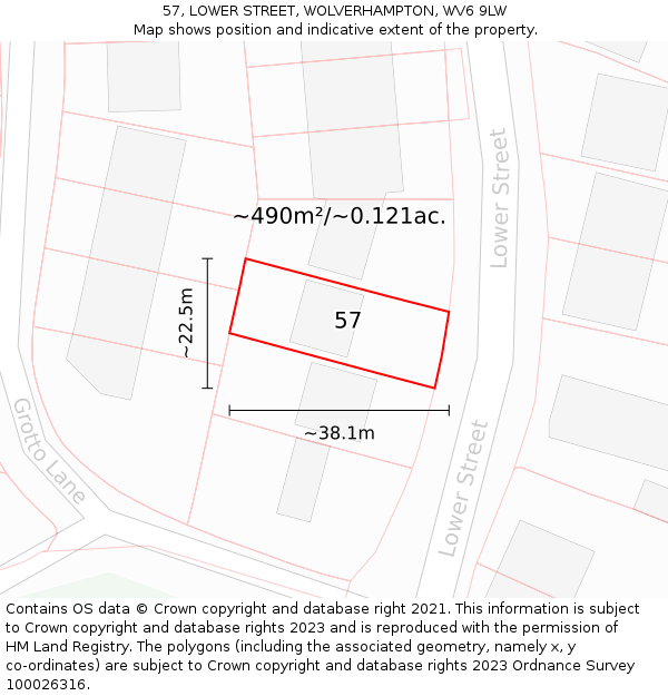 57, LOWER STREET, WOLVERHAMPTON, WV6 9LW: Plot and title map