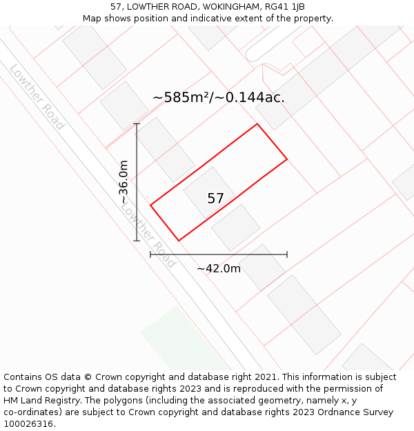 57, LOWTHER ROAD, WOKINGHAM, RG41 1JB: Plot and title map