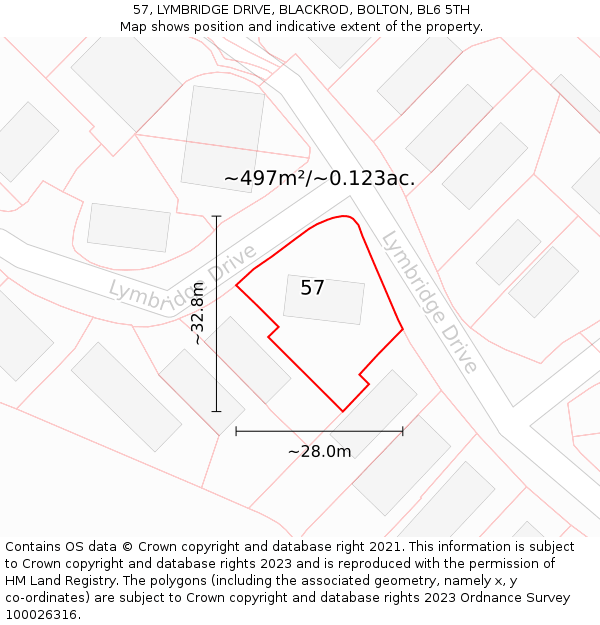 57, LYMBRIDGE DRIVE, BLACKROD, BOLTON, BL6 5TH: Plot and title map