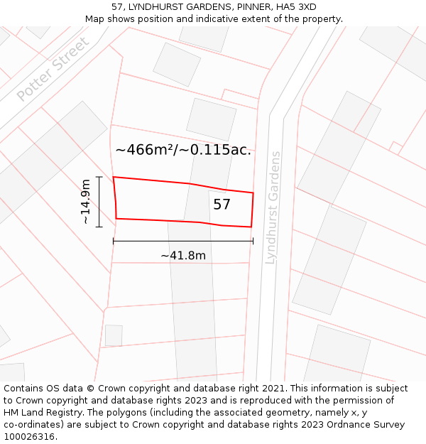 57, LYNDHURST GARDENS, PINNER, HA5 3XD: Plot and title map