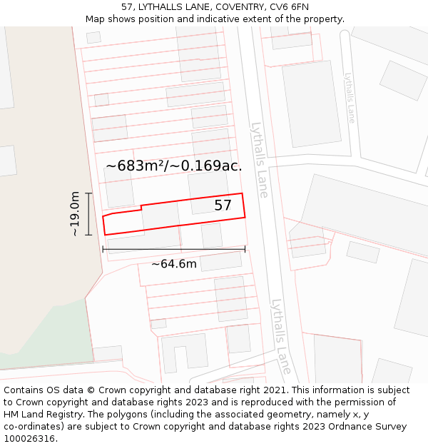 57, LYTHALLS LANE, COVENTRY, CV6 6FN: Plot and title map